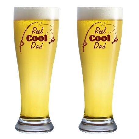 Reel Cool Fishing Pilsner Glass - Set of 2 - Burgundy