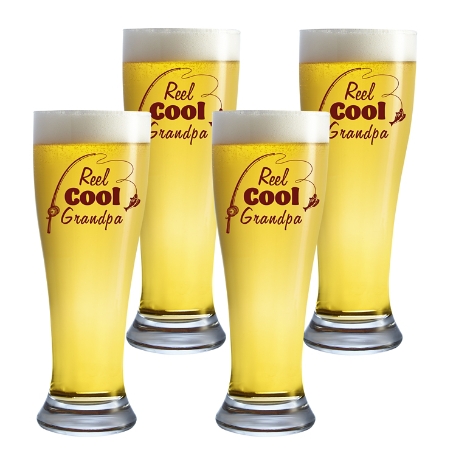 Reel Cool Fishing Pilsner Glass - Set of 4 - Burgundy