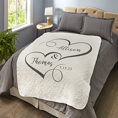 Two Hearts One Love Quilted Throw