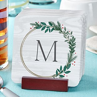 Holly Wreath Initial Coasters