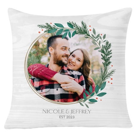 Holly Wreath Photo Pillow - White