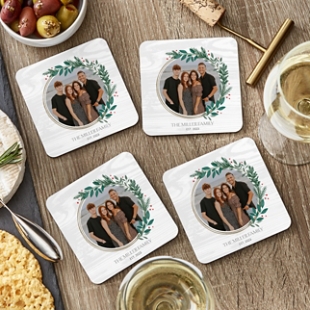 Holly Wreath Photo Coasters