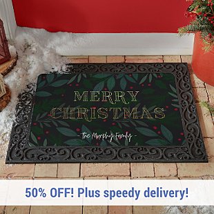 Merry Christmas Holly Doormat