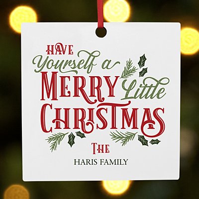 Merry Little Christmas Square Ornament