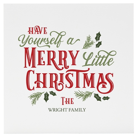 Merry Little Christmas 6"x6" White Edge Wood Block