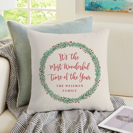 Most Wonderful Time Wreath Throw Pillow
