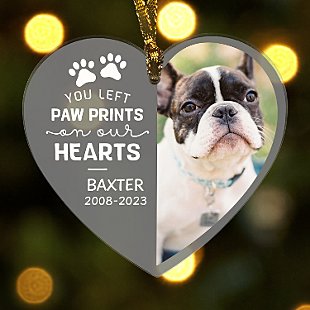 Paw Prints Photo Memorial Heart Ornament