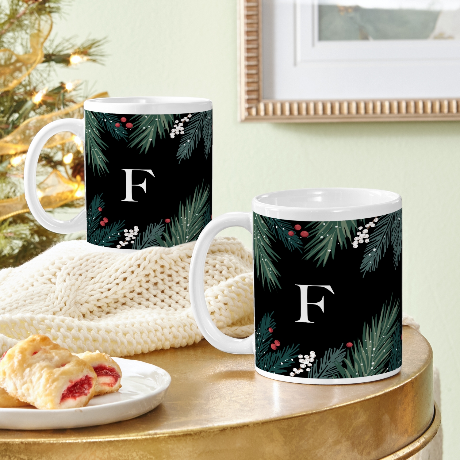 Pine and Berry Initial Mug