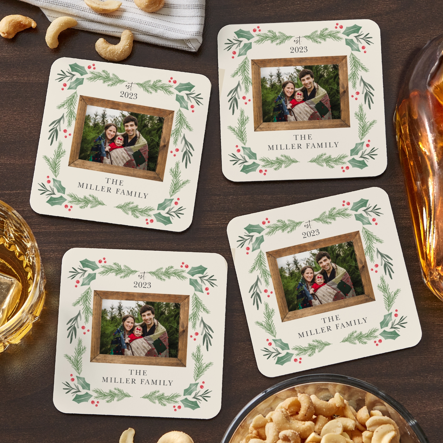 Pine and Holly Photo Coasters