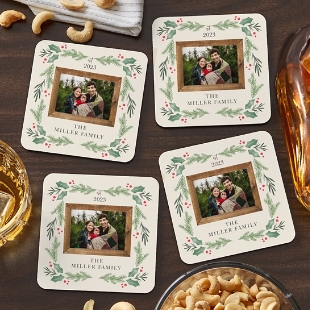 Pine and Holly Photo Coasters