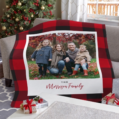 Santa's Plaid Photo Plush Blanket