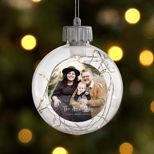 Christmas Greetings Photo Fairy Lights Ornament