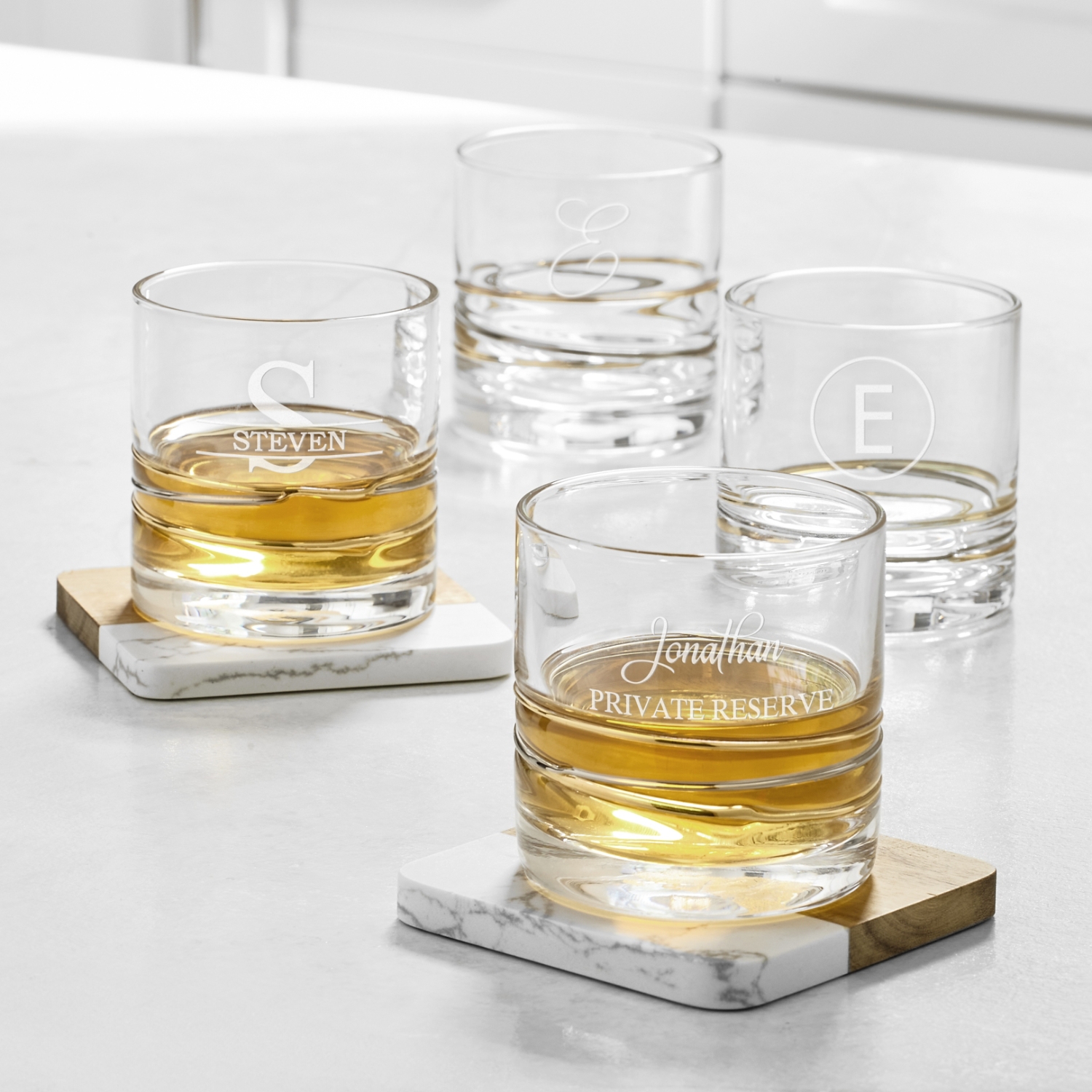 Golden Reflections Engraved Whiskey Glass