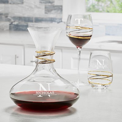 Golden Reflections Engraved Wine Decanter