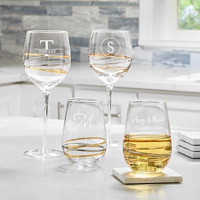 Golden Reflections Engraved Wine Glass