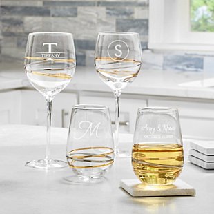Golden Reflections Engraved Wine Glass