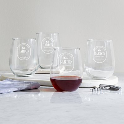 Premium Wines Engraved Stemless Wine Glass