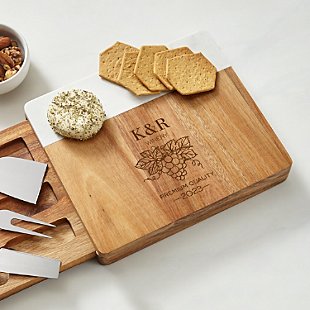 Vineyard Monogram Marble Wood Cheese Board
