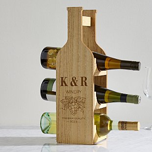 Vineyard Monogram Wood Wine Bottle Display