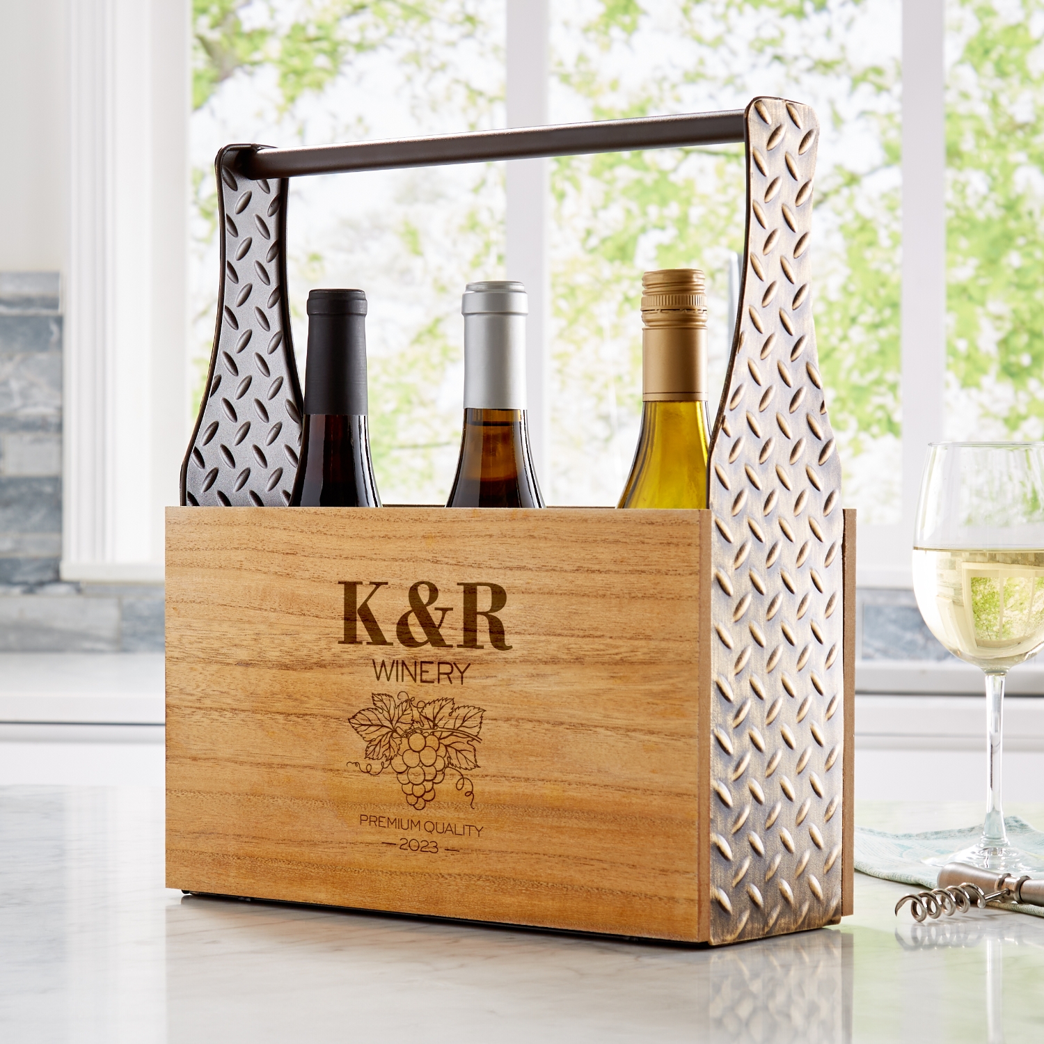 Vineyard Monogram Wood Wine Caddy