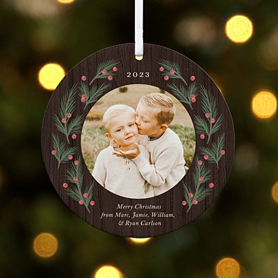 Holly Berry Photo Round Ornament