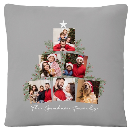 Christmas Tree Photo Collage Pillow - Gray