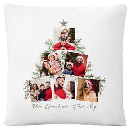 Christmas Tree Photo Collage Pillow - White