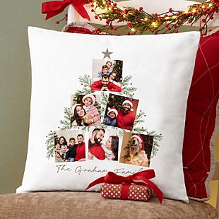 Christmas Tree Photo Collage Throw Pillow