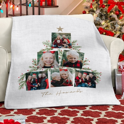 Christmas Tree Photo Collage Plush Blanket