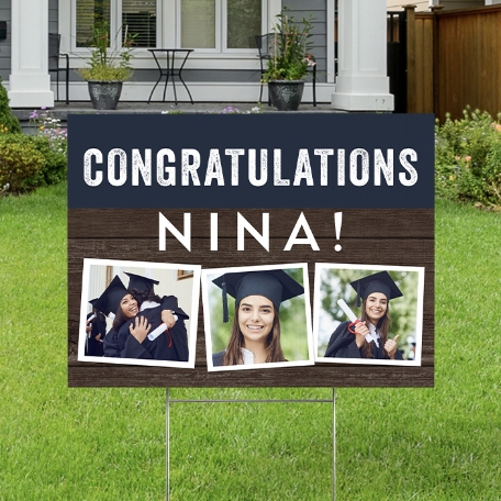 Wooden Stripe Graduation Photo Yard Sign