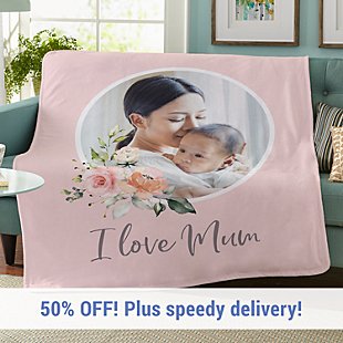 I Love Mum Floral Photo Plush Blanket