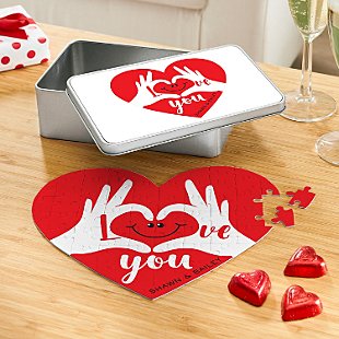 Two Hearts, One Love Heart Puzzle & Tin