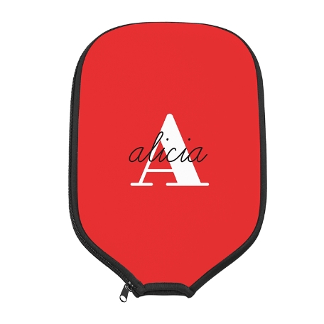 Modern Initial and Name Pickleball Paddle Cover - Red