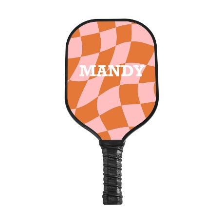 Retro Checkered Pickleball Paddle - Black - Orange