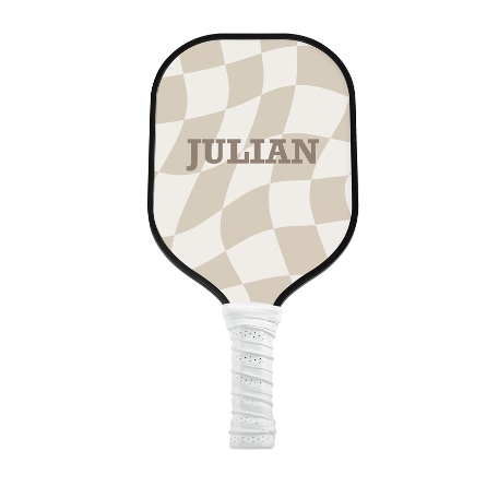 Retro Checkered Pickleball Paddle - White - Tan