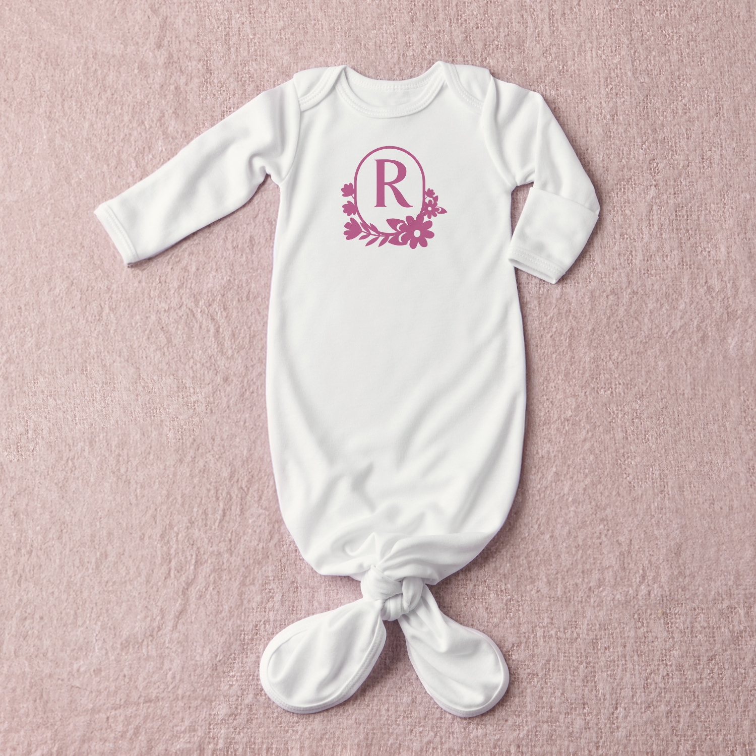 Floral Monogram Baby Knotted Gown