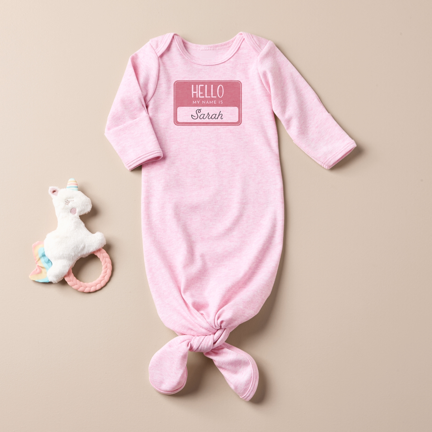 Hello Name Tag Baby Knotted Gown