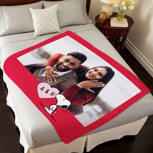 PEANUTS® Valentine's Snoopy™ Heart Initials Photo Plush Blanket