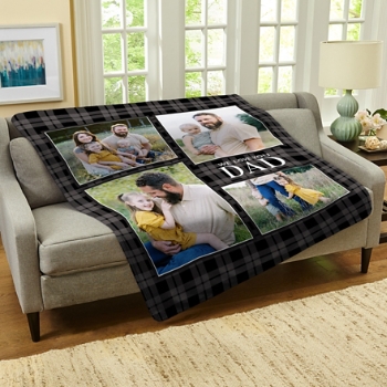 We Love Dad Gingham Photo Plush Blanket