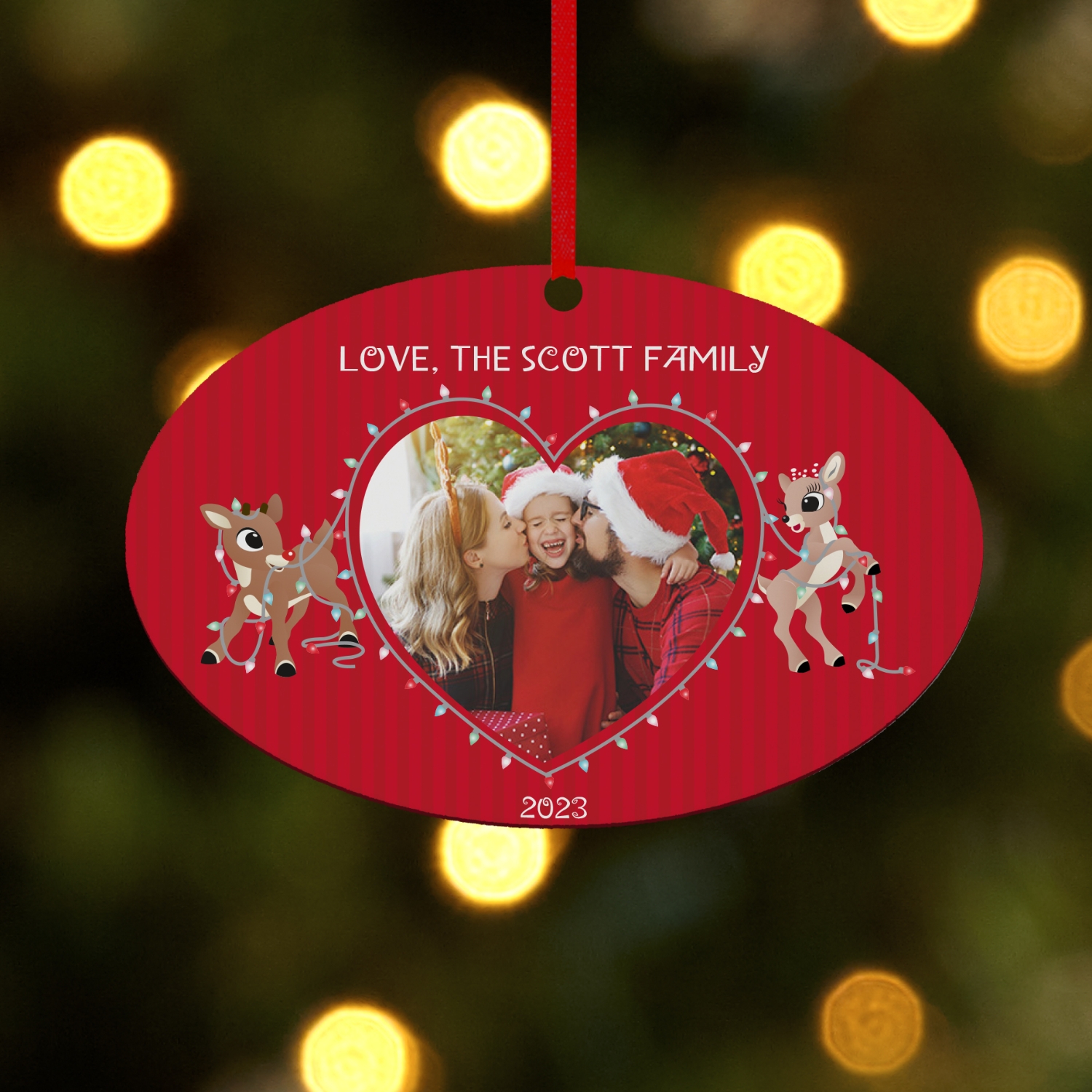 Rudolph® Christmas Lights Photo Oval Ornament