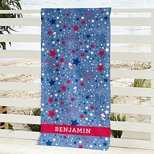 PEANUTS® Americana Starry Fireworks Pattern Beach Towel-Standard