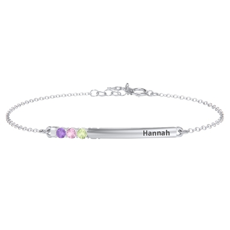 Customized Family Birthstone Bar Bracelet - 3 Stones