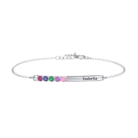 Customized Family Birthstone Bar Bracelet - 5 Stones