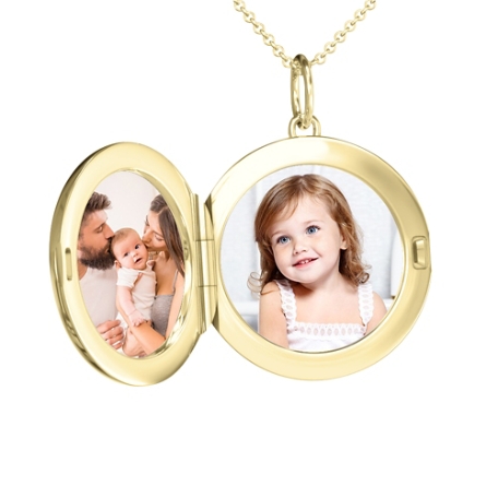 Engravable Circle Photo Locket Necklace - Gold - Paper Photo