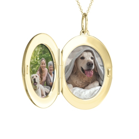 Engravable Oval Photo Locket Necklace - Gold - Metal Photo