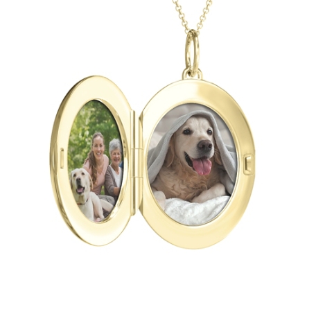 Engravable Oval Photo Locket Necklace - Gold - Paper Photo