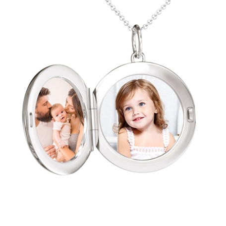 Engravable Circle Photo Locket Necklace - Sterling Silver - Paper Photo