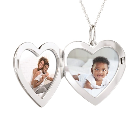 Engravable Heart Photo Locket Necklace - Sterling Silver - Metal Photo