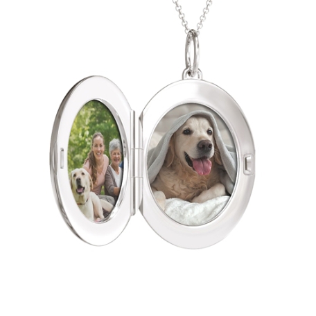 Engravable Oval Photo Locket Necklace - Sterling Silver - Paper Photo