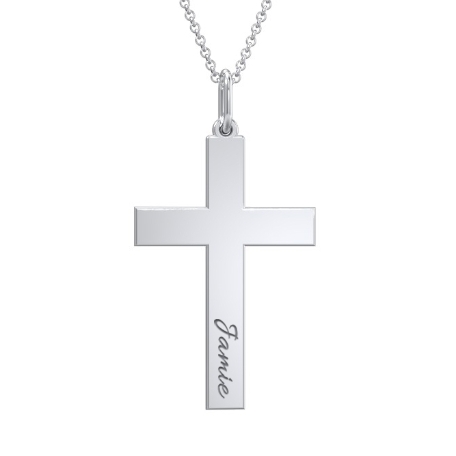 Engraved Name Silver Cross Necklace - Cursive